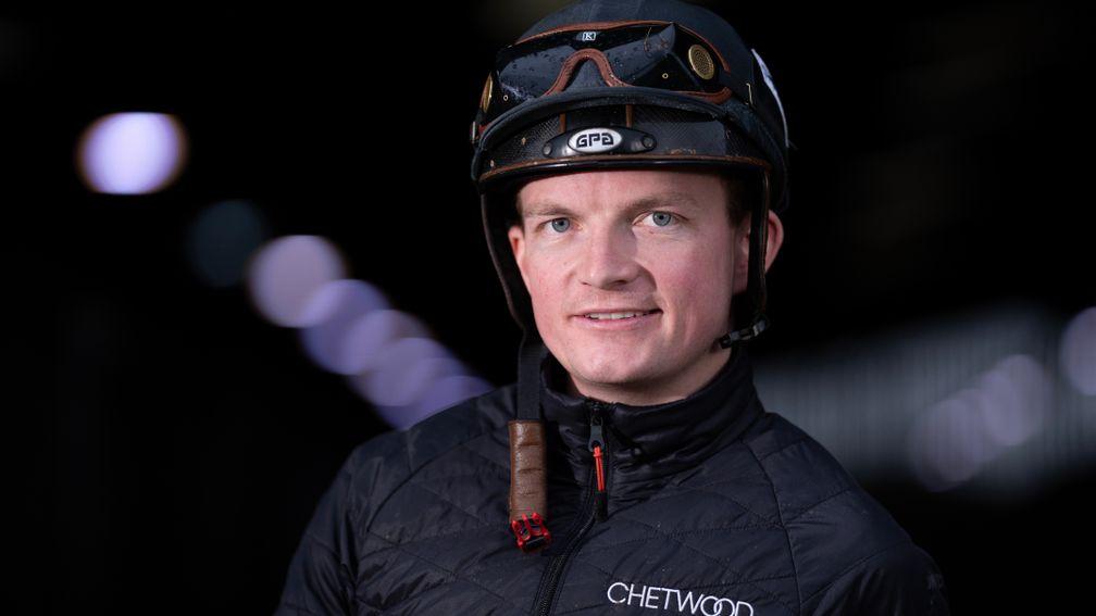 Jockey Rob Hornby who rides the Ralph Beckett trained Westover in the Prix de l'Arc de Triomphe on Sunday picture at the trainers Kimpton Down Stables near Andover in Hampshire 26.9.23 Pic: Edward Whitaker