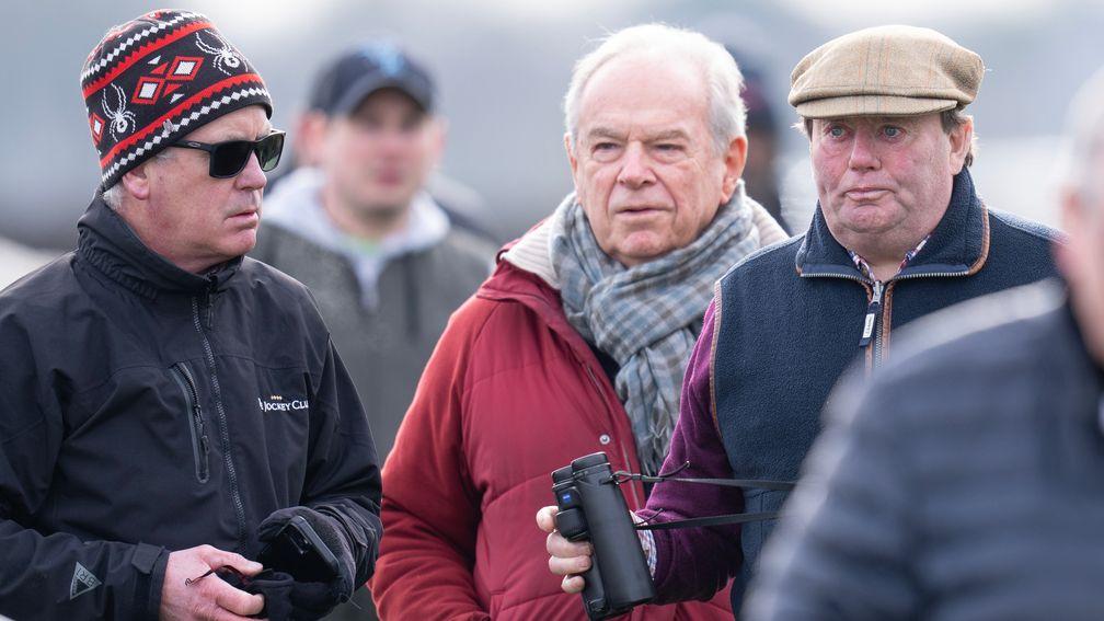 Nicky Henderson (right) and owner Michael Buckley (centre) after watching Constitution Hill's racecourse gallop