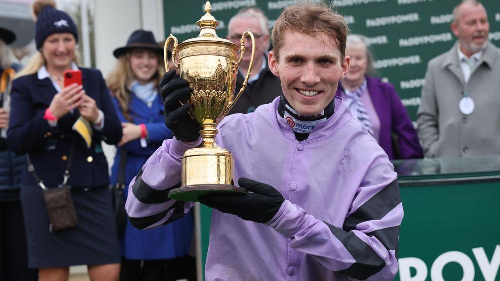 Harry Cobden with the Paddy Power Gold Cup
