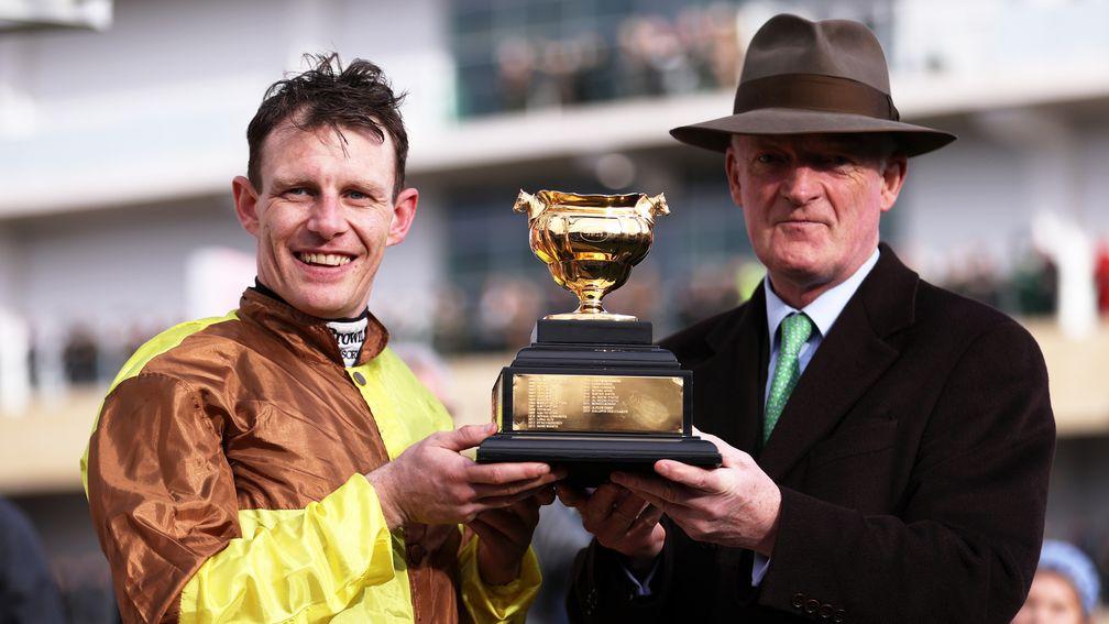 Willie Mullins and Paul Townend pose with the Boodles Cheltenham Gold Cup