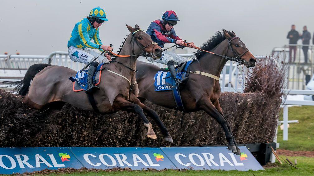 Datsalrightgino (right) and Gavin Sheehan win from Mahler Mission in the Coral Gold Cup