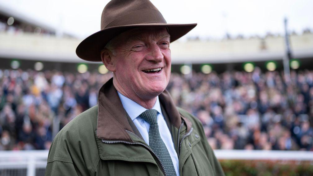 Willie Mullins celebrates festival winner number 99 after Fact To File's victory in the Brown Advisory Novices' Chase