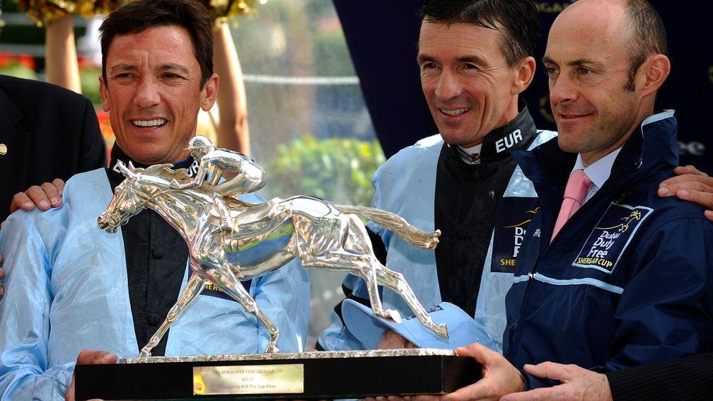 Frankie Dettori with 2014 Shergar Cup-winning team mates Adrie de Vries and Olivier Peslier