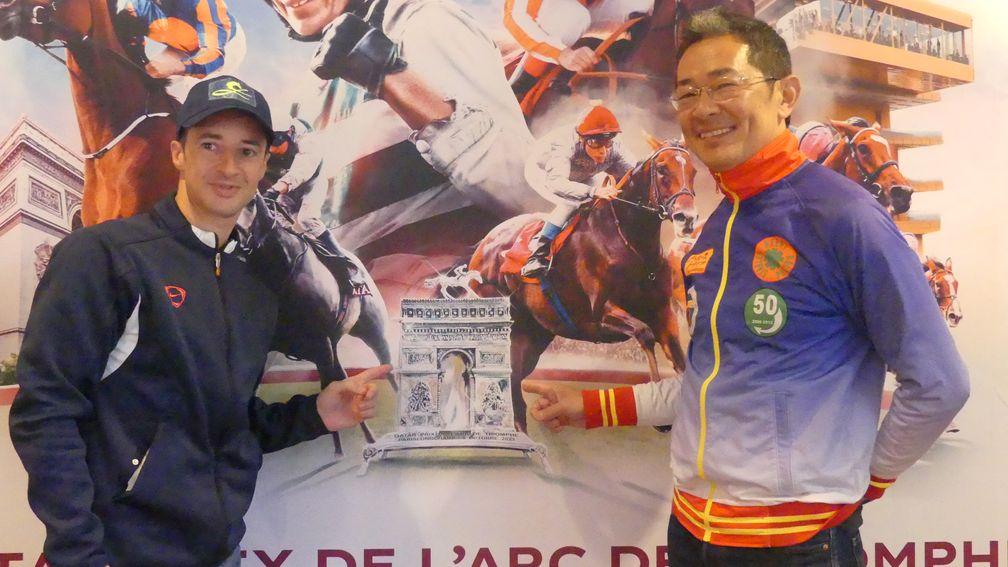 Eyes on the prize: Christophe Lemaire and trainer Tomohito Ozeki in Chantilly on Wednesday