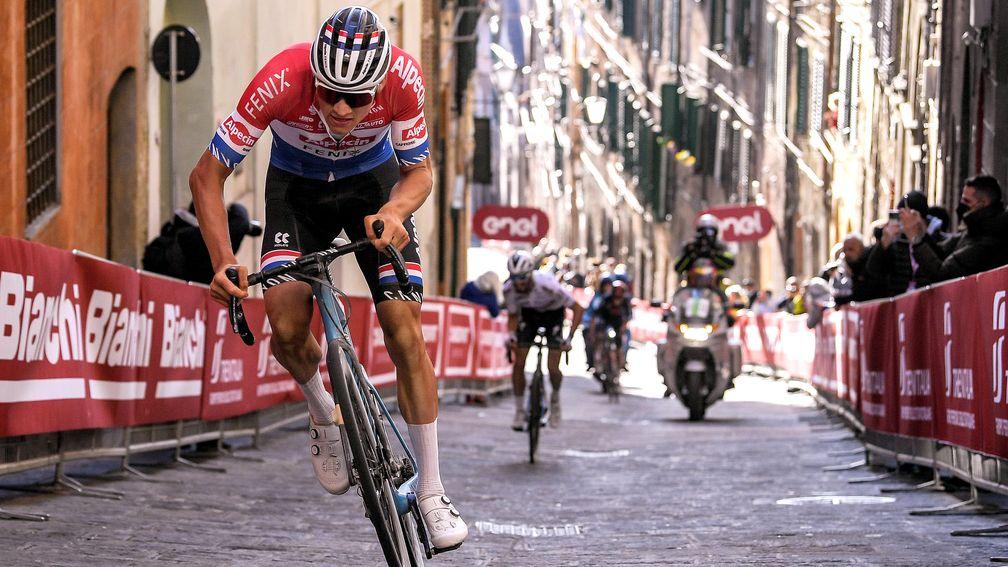 Mathieu van der Poel of Netherlands is seeking to win Strade Bianche for the second time on Saturday