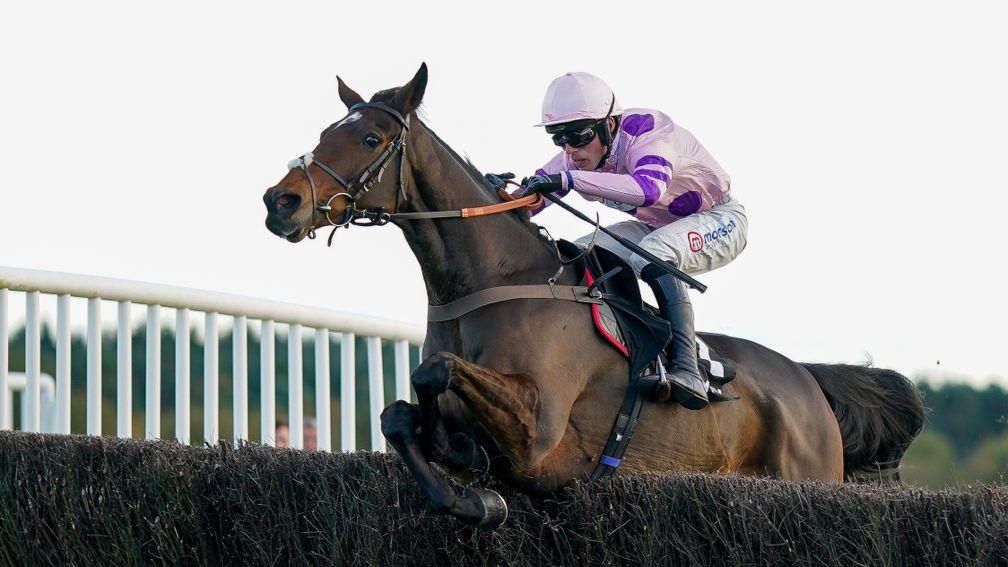 EXETER, ENGLAND - NOVEMBER 04: Harry Cobden riding Greaneteen clear the last to win The Betway Haldon Gold Cup at Exeter Racecourse on November 04, 2022 in Exeter, England. (Photo by Alan Crowhurst/Getty Images)