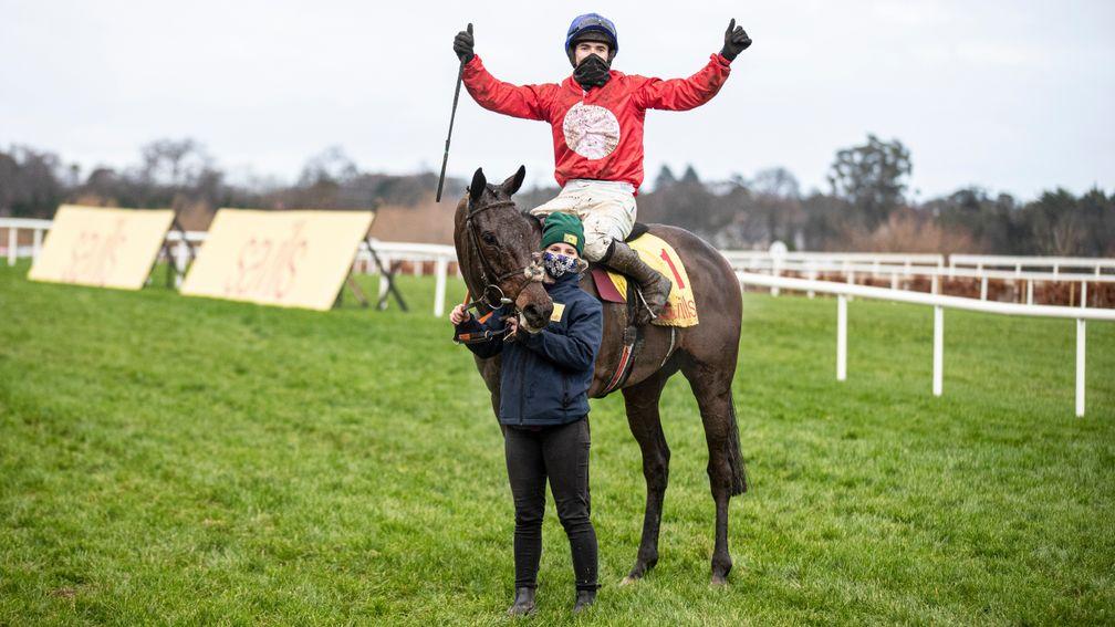 A Plus Tard and Darragh O'Keeffe after winning the Grade 1 Savills Chase at Leopardstown