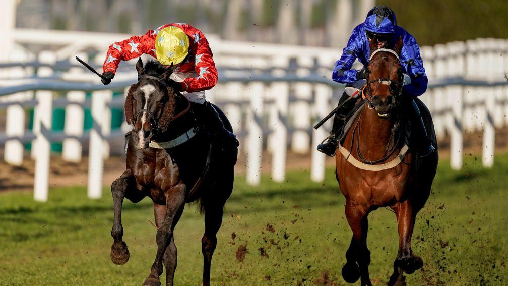 Khan (left) has won four times over hurdles after a Group 1 success on the Flat in Germany