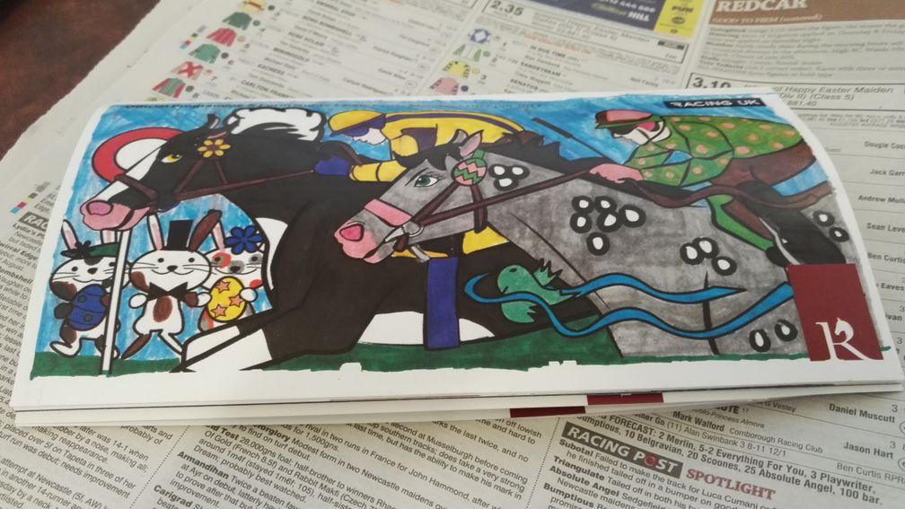 Redcar's Easter Monday racecard cover, designed by 11-year-old Olivia Renshaw from Middlesbrough