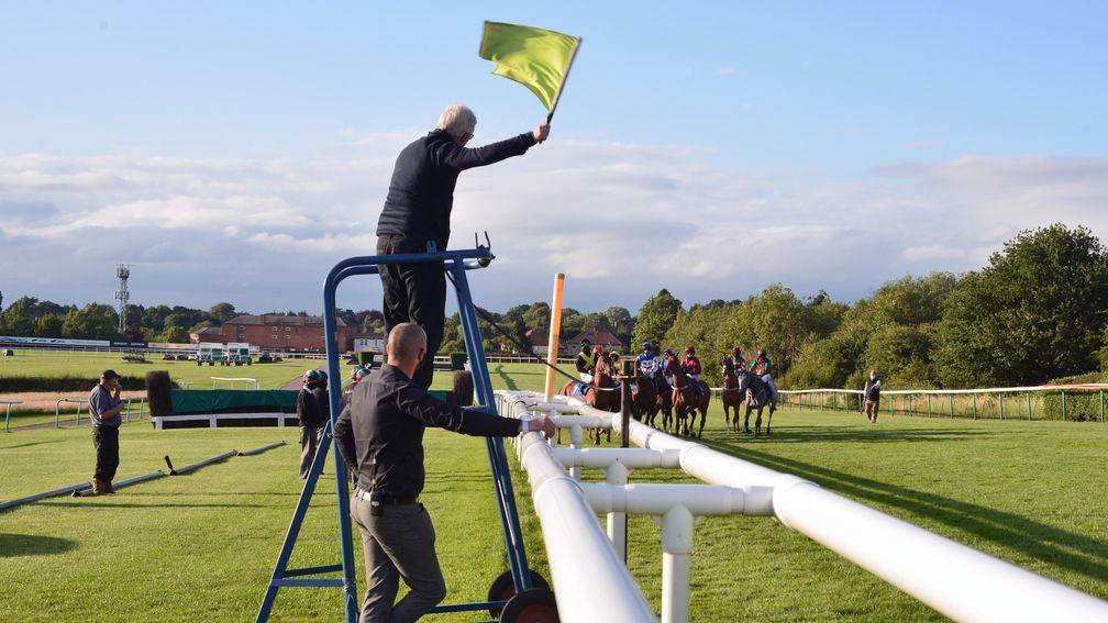 All races at Leicester on Tuesday were started by flag