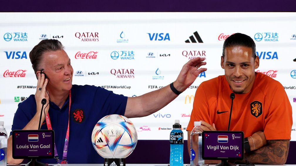 Dutch coach Louis van Gaal and Virgil van Dijk are in confident mood