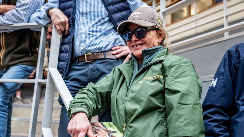 Sally Aston after her No Risk At All filly's sale to Ryan Mahon and Dan Skelton at the Goffs Spring Store Sale