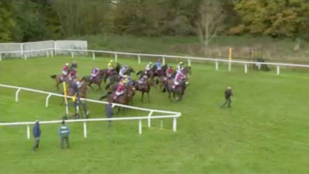 A member of Carlisle's groundstaff escaped injury after being on the track during the start of the 2m4f handicap hurdle