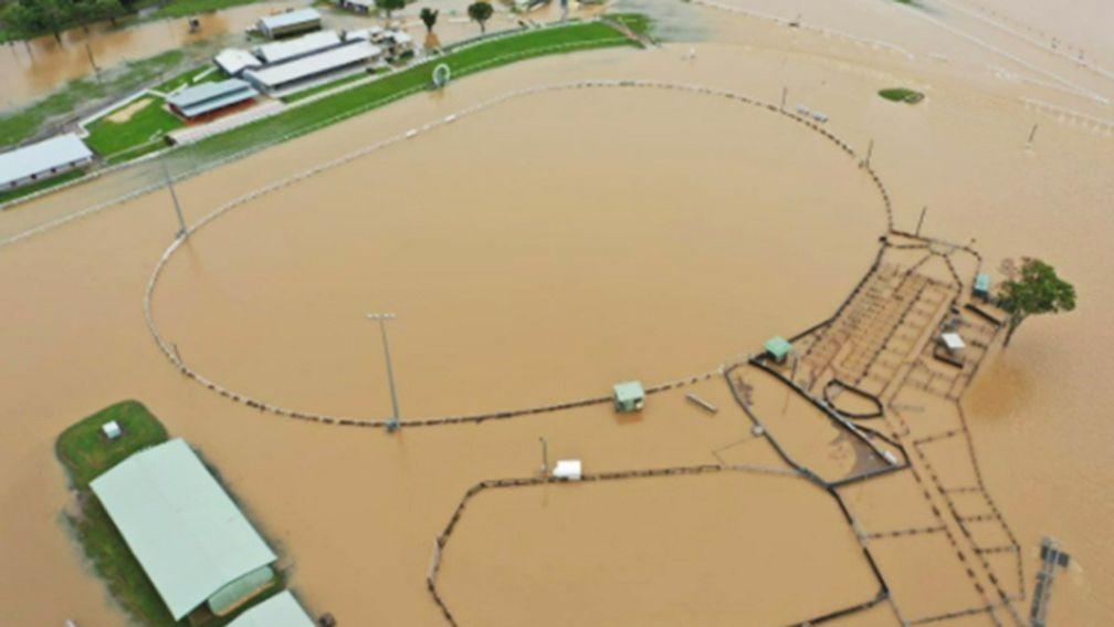 Kilcoy racecourse in Queensland, Australia, is fully under water
