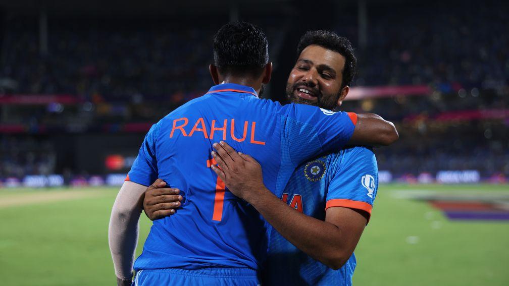 Rohit Sharma and KL Rahul celebrate India's opening World Cup win against Australia