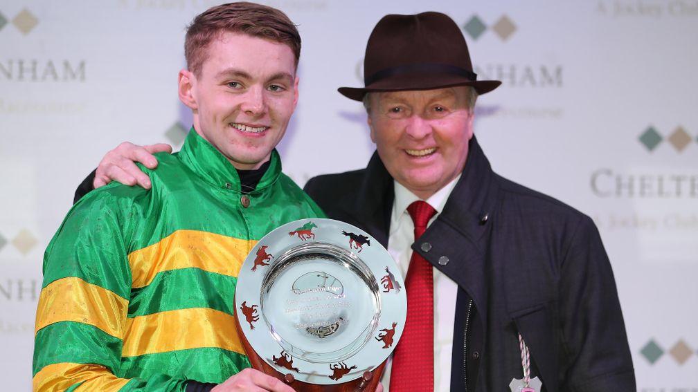 Jonjo O'Neill jnr, pictured with dad Jonjo, is booked to ride Native River in the Betfair Denman Chase at Newbury