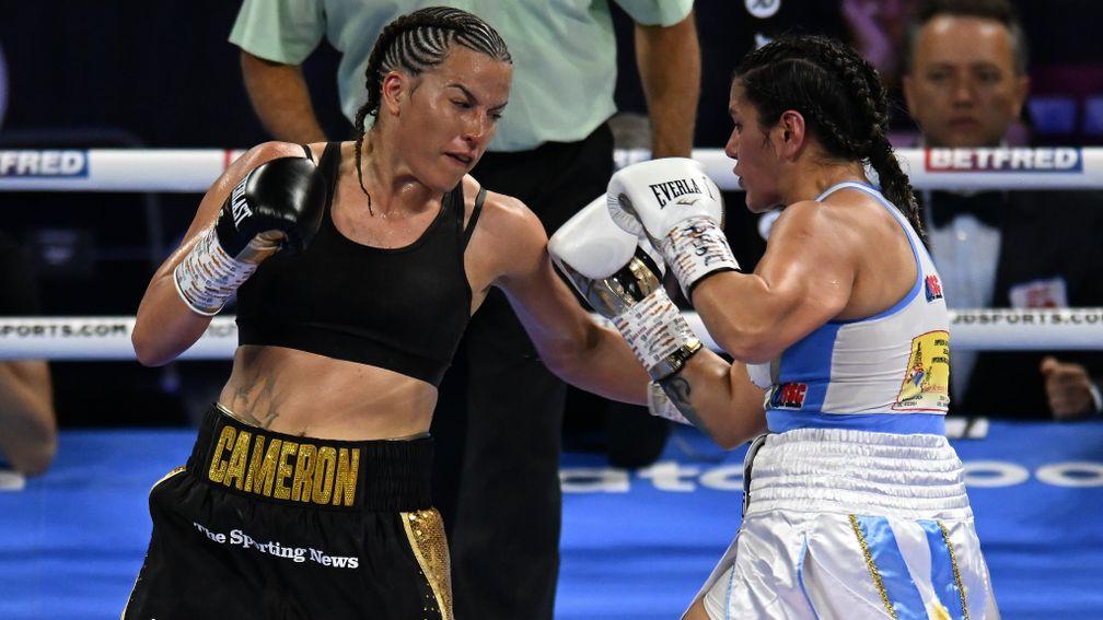 Chantelle Cameron (left) in action against Victoria Noella Bustos at the O2 Arena in May