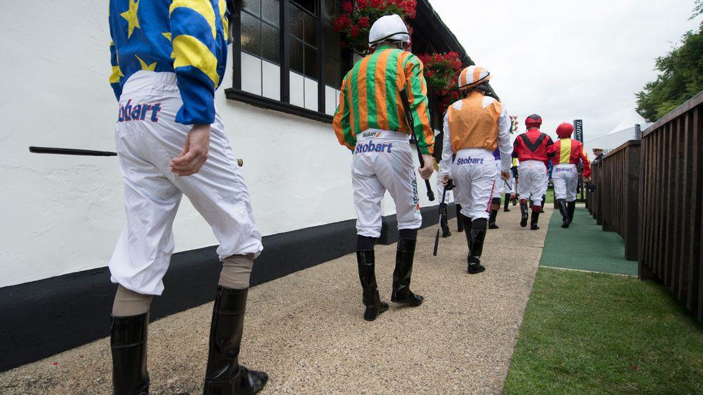 Jockeys: getting ready to ride on Newmarket's July Course