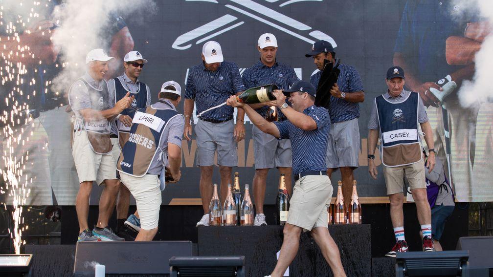 Paul Casey (bottle in hand) enjoyed being part of a winning team in Mexico last time out