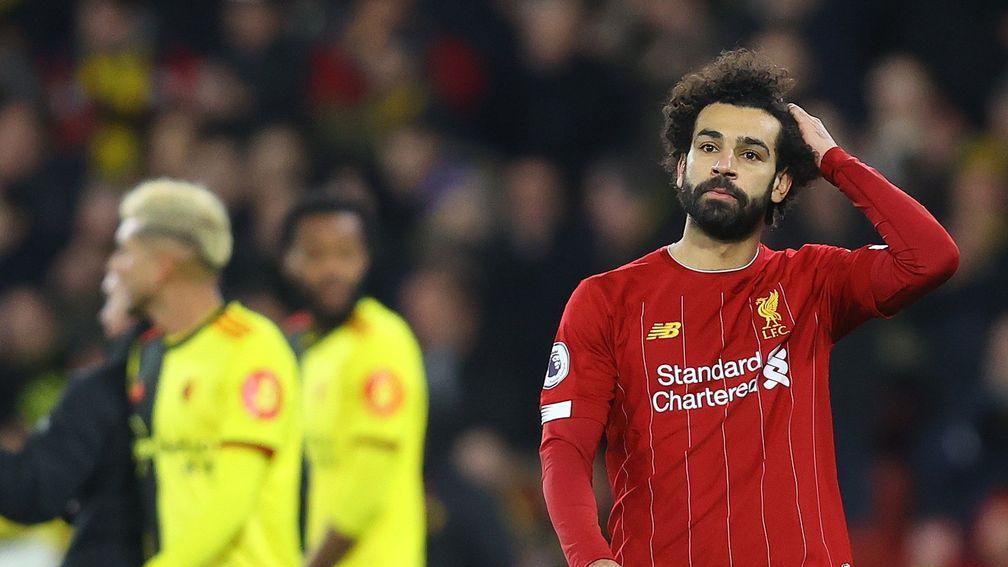 Liverpool's Mohamed Salah looks dejected following the Premier League defeat to Watford