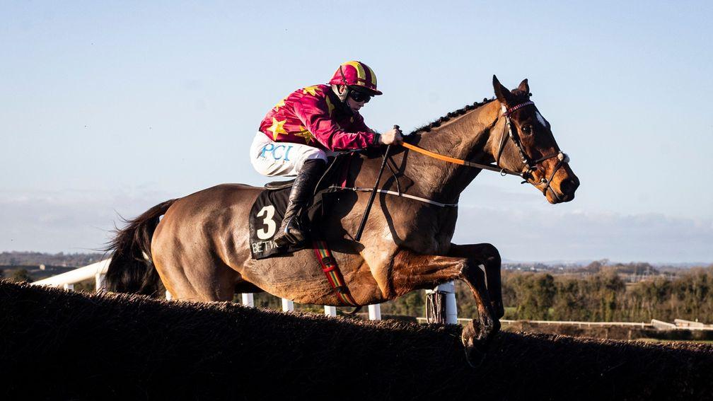 Minella Indo and Rachael Blackmore clearing the last fence at Navan