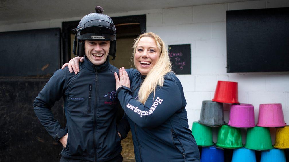 Big-race winners Richard Patrick and Kerry Lee in celebratory mood at Bell House Stables