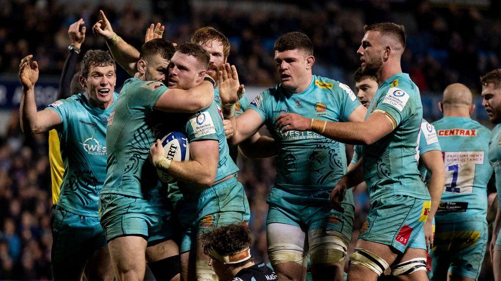 Exeter Chiefs celebrate against Glasgow Warriors