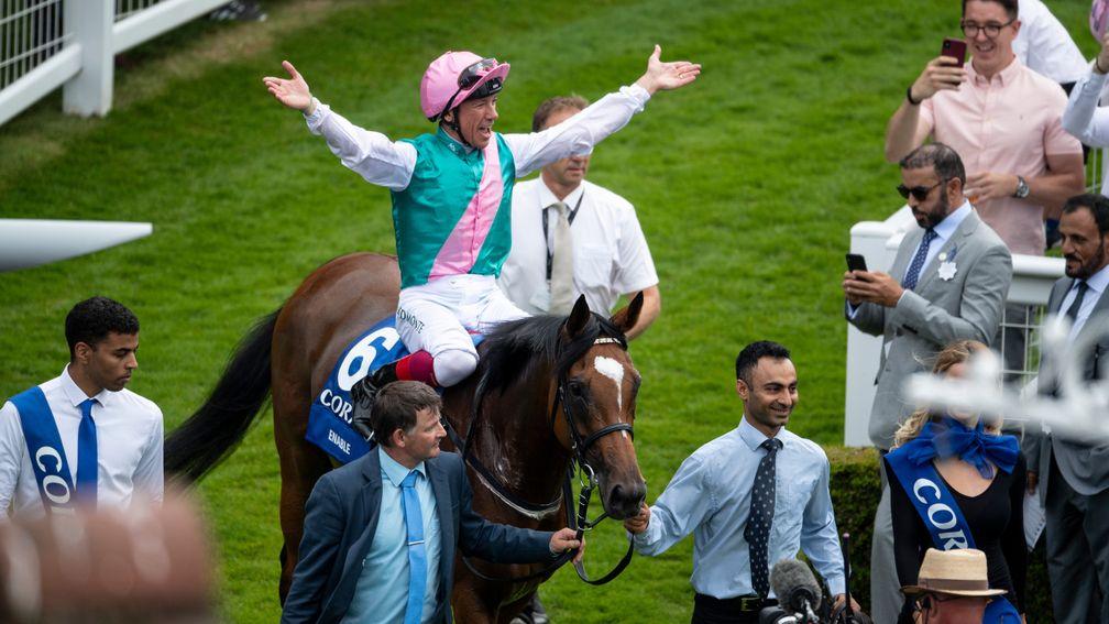 Frankie Dettori celebrates after winning last year's Coral-Eclipse on Enable