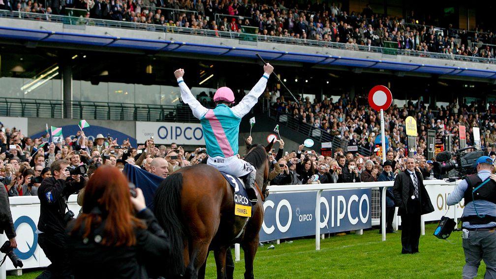 Frankel and Tom Queally parade in front of the stands after the 2012 Champion Stakes