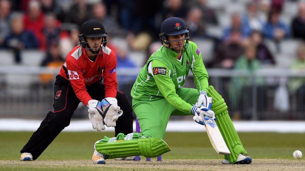 Liam Livingstone in attack-mode for Lancashire against Leicestershire