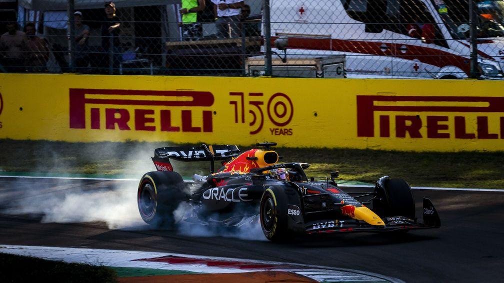 Max Verstappen locks a brake on his way into turn one during practice
