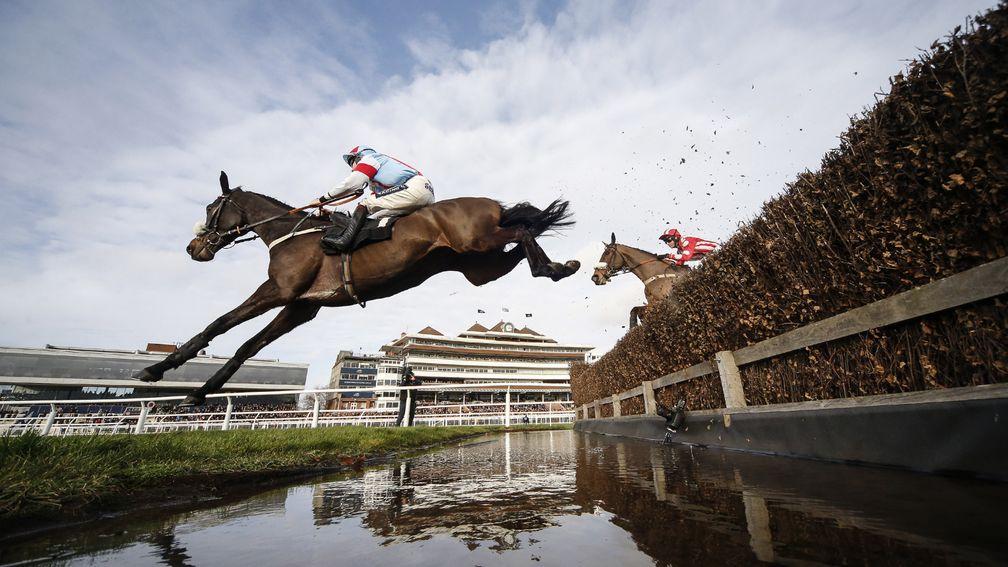 Over the water jump at Newbury, where racing takes place today