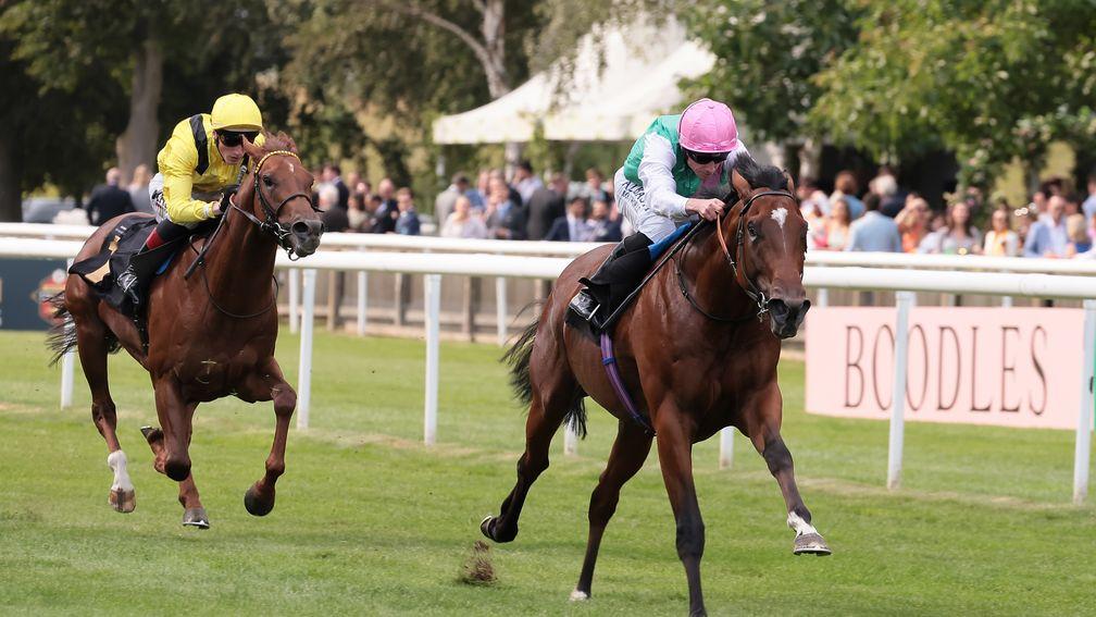 Nostrum and Ryan Moore win the Listed Sir Henry Cecil Stakes at Newmarket