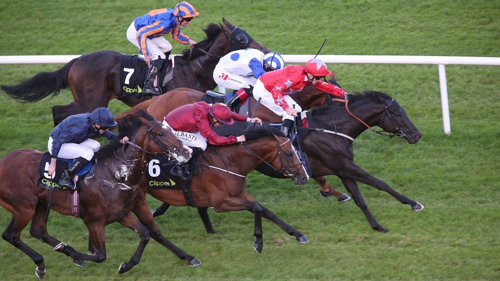 Suedois (Danny Tudhope) comes out on top of a close finish to the Group 2 Boomerang Stakes at Leopardstown
