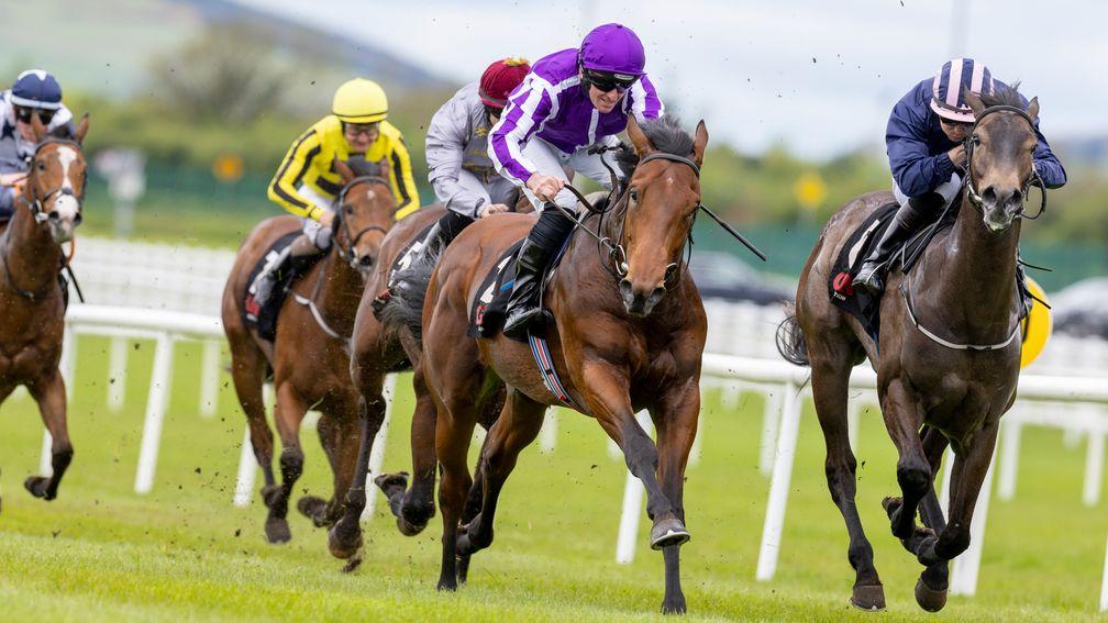 His Majesty comes good late on to win at the Curragh, with Unquestionable (red cap) in third