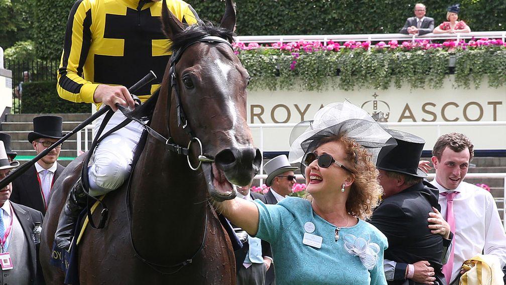 Theresa Marnane, pictured with Different League at Royal Ascot in 2017, has died aged 61