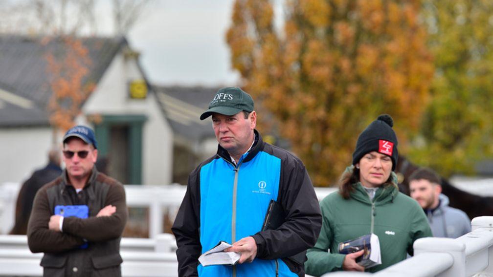 Kevin Ross (centre) with wife Anna (right) inspecting yearlings at Tattersalls Ireland