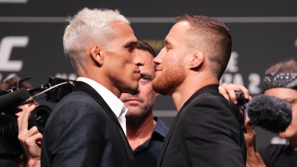 Charles Oliveira (left) and Justin Gaethje face off in Phoenix