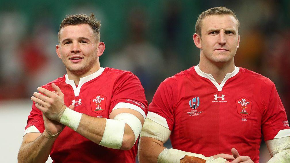 Elliot Dee and Hadleigh Parkes of Wales after the Rugby World Cup 2019 win over France