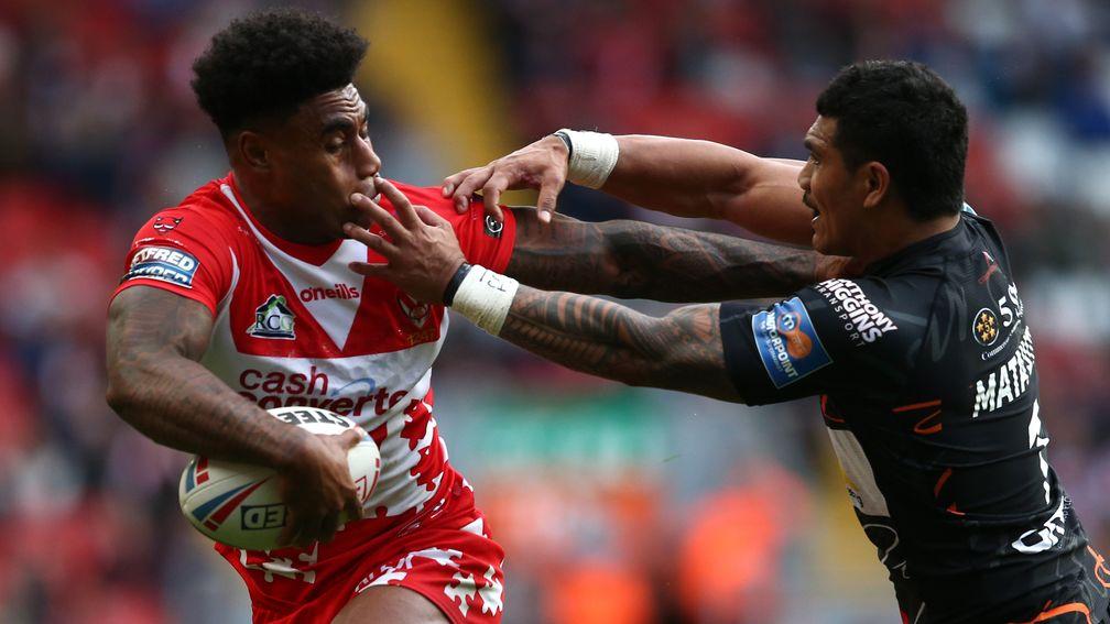 Castleford's Peter Mata'utia (right) in action against St Helens