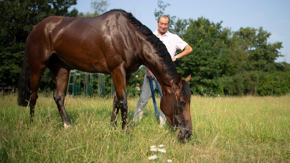 Lady Bowthorpe, pictured with trainer William Jarvis in her training days in the summer of 2021