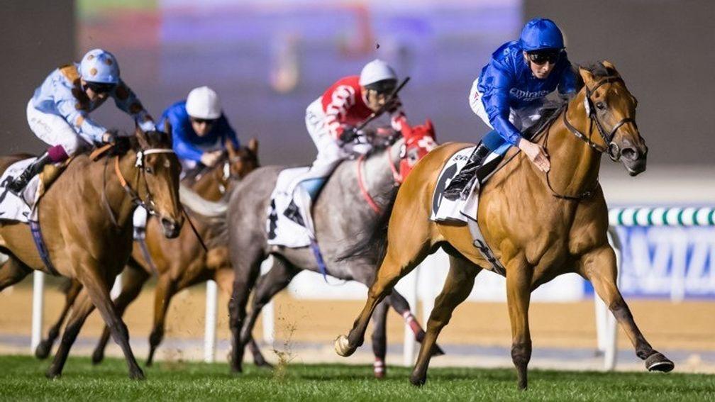 Poetic Charm and William Buick (right) land the Group 2 Balanchine at Meydan