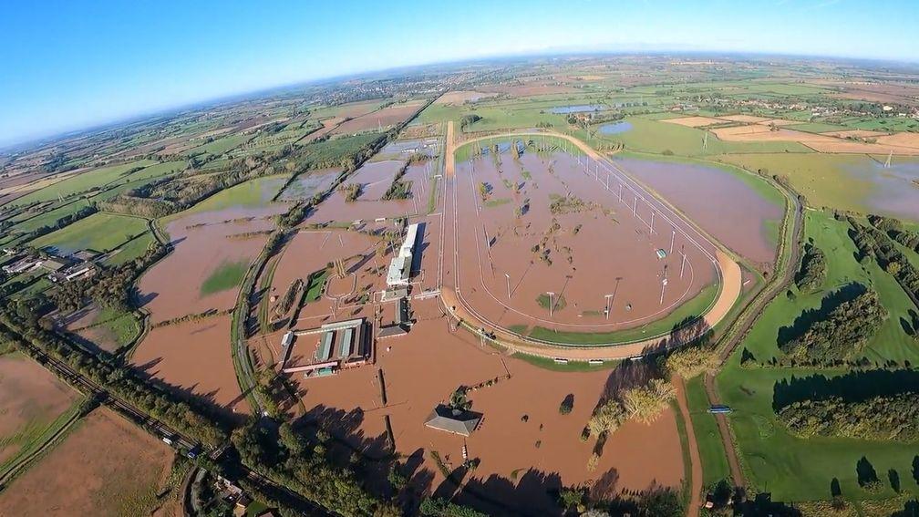 Southwell racecourse at the height of the flood