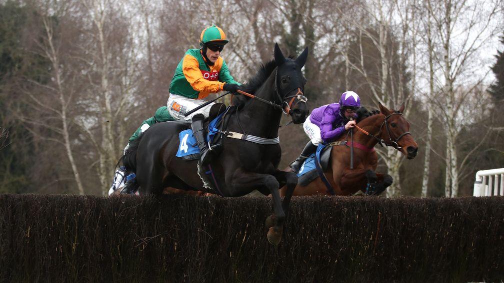James Davies rides Doukarov (left) to victory in the 2m novice handicap chase