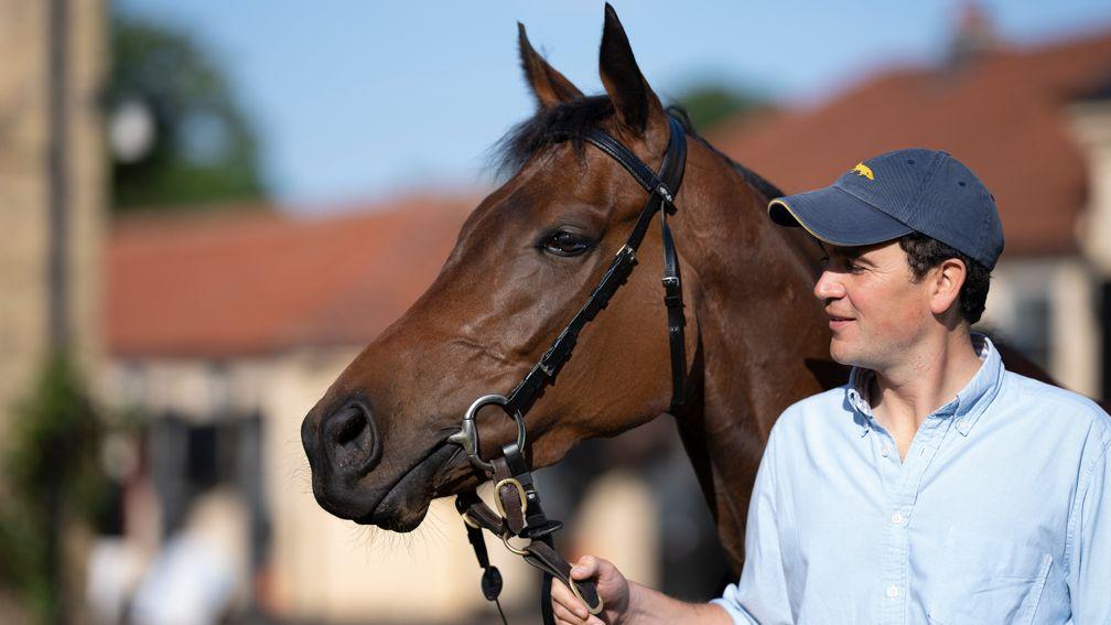 Tom Clover with his pride and joy, the Dubawi filly Rogue Millennium