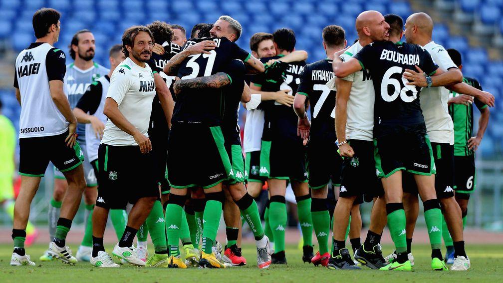 Sassuolo celebrate their victory over Lazio