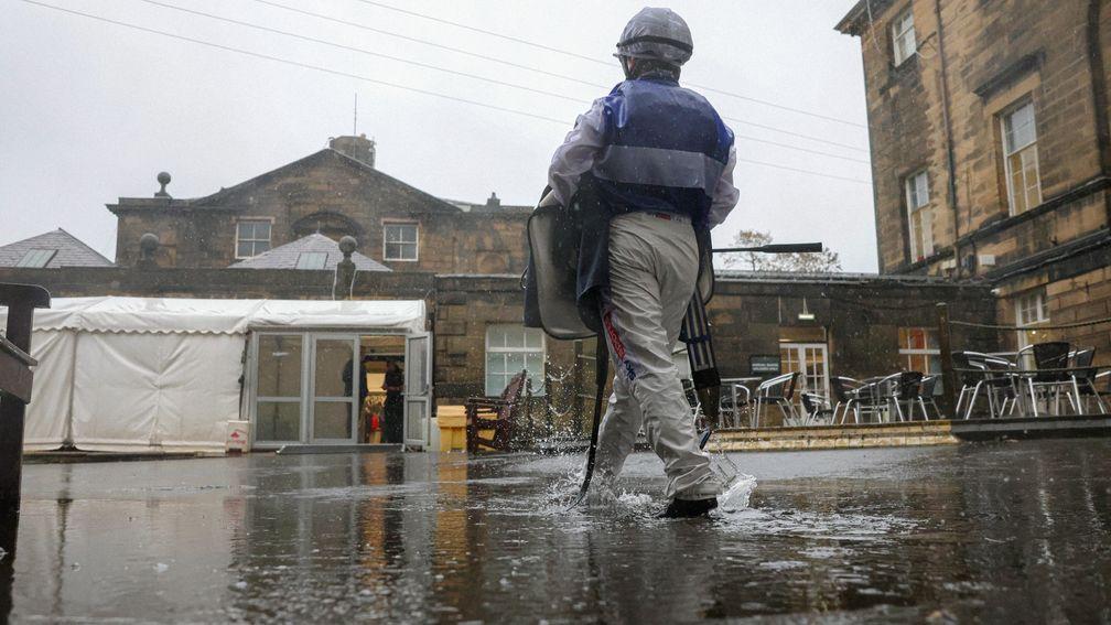 Hollie Doyle splashes through a puddle at Newcastle on Friday