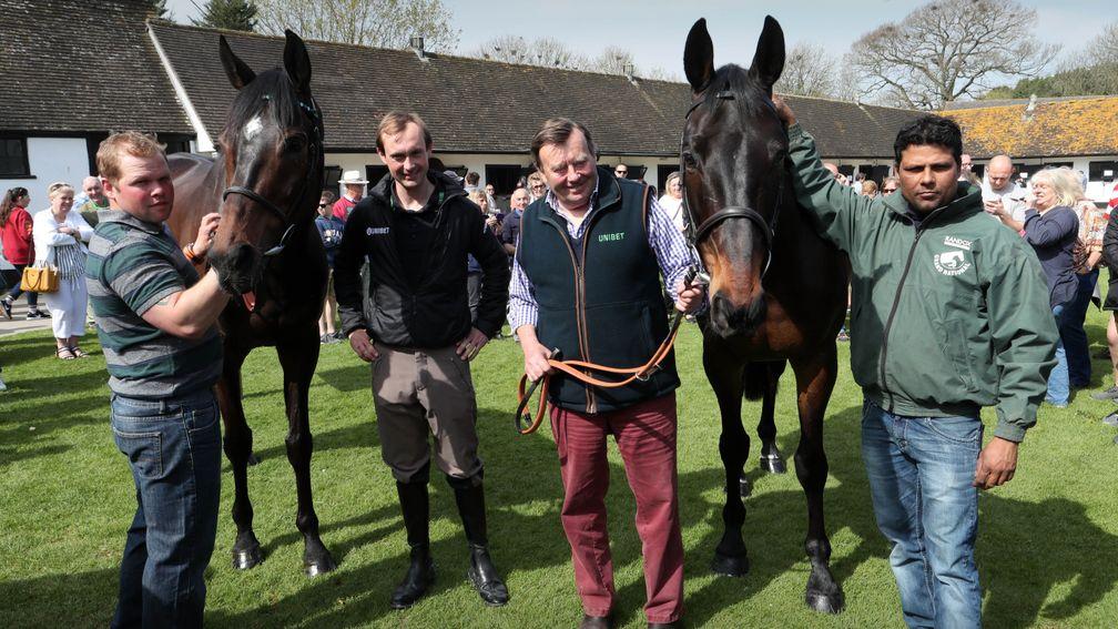 Altior and Sprinter Sacre (right) parade on Lambourn Open Day