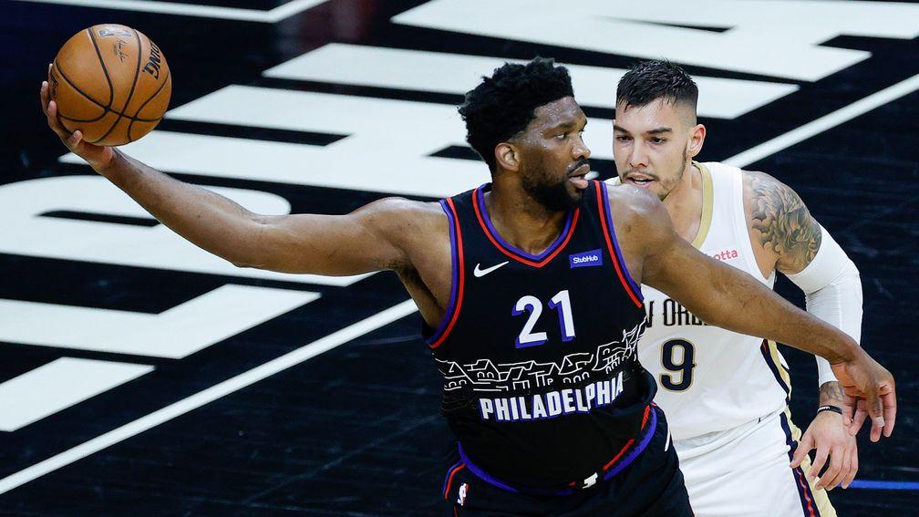 Sixers' superstar Joel Embiid in action against New Orleans