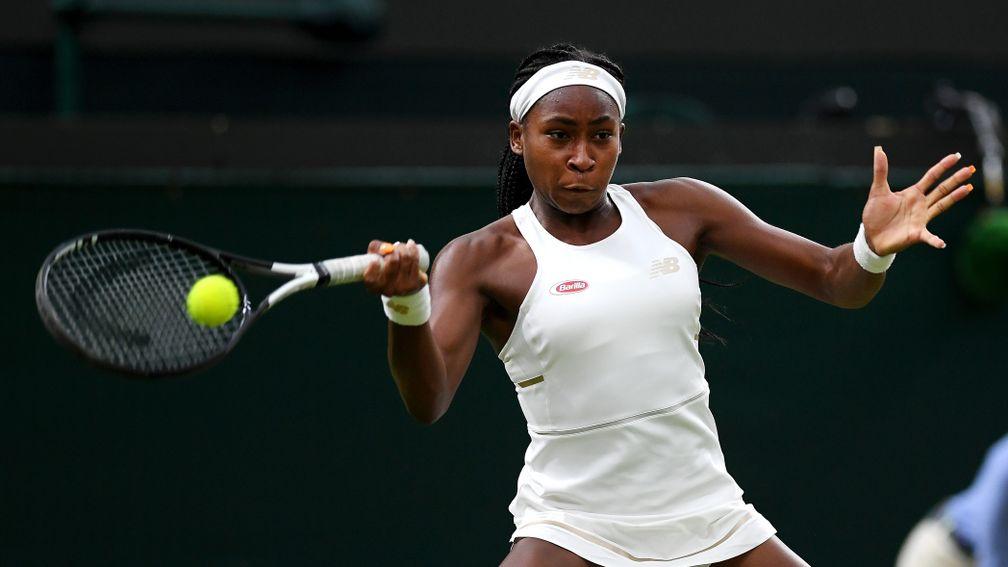Cori Gauff looks totally focused during her 6-3 6-3 second-round victory over Magdalena Rybarikova